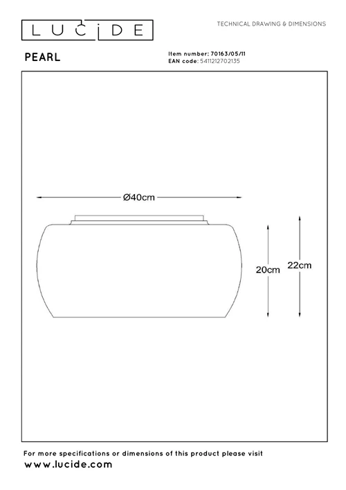 Lucide PEARL - Lámpara de techo - Ø 40 cm - 5xG9 - Cromo - técnico